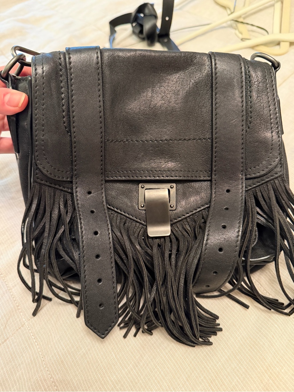Proenza Schouler PS1 Black Leather Fringe Mini Crossbody Bag